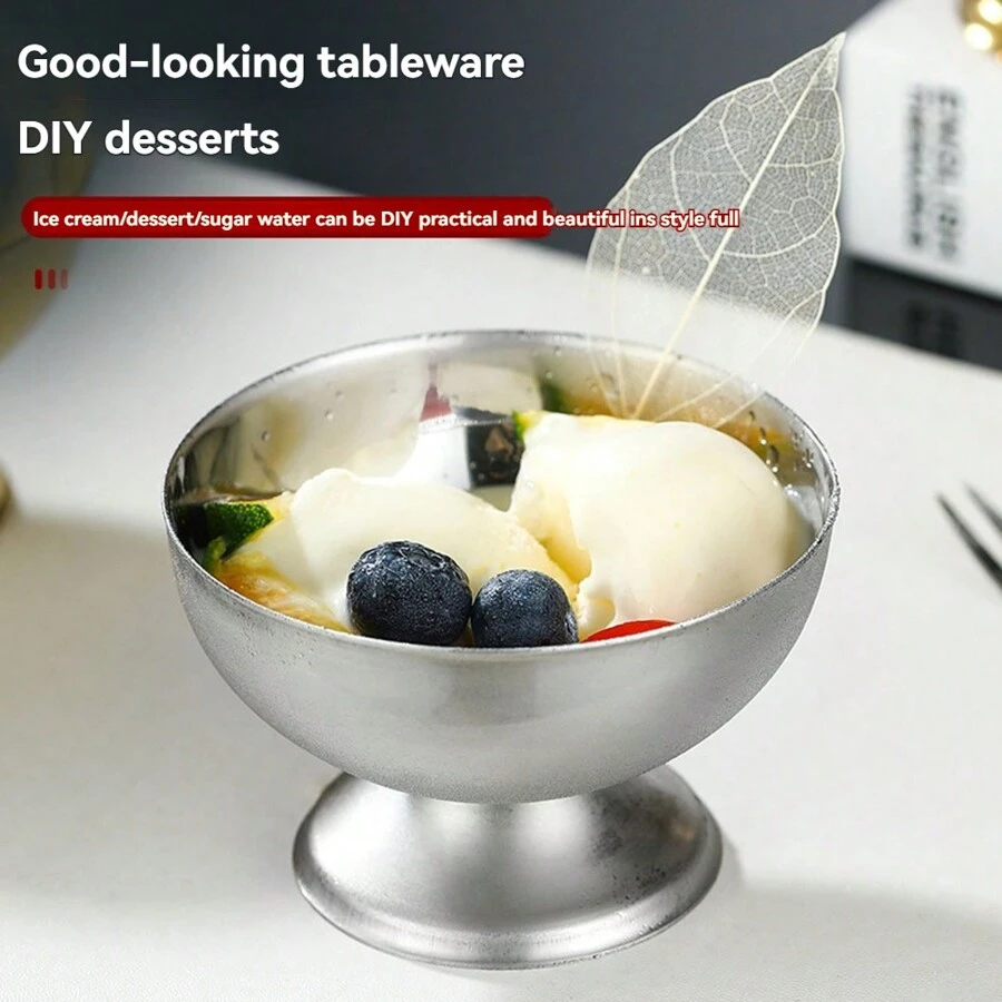 1pc 创意冰淇淋杯牛奶摇晃服务杯不锈钢食物碗冰淇淋服务杯冰淇淋甜品碗冰淇淋托甜点服务杯甜品杯 - 彩色 - 查看 1