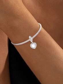 1Pc Bạc Sterling 925 Thời Trang Lấp Lánh Trái Tim Trắng Mặt Dây Chuyền Hạt Charm Phù Hợp Cho Phụ Nữ Vòng Tay Vòng Tay Làm Trang Sức Tự Làm Và Trang Phục Hàng Ngày Phù Hợp Trang Sức Trang Trí Cho Các Cô Gái Ngày Lễ Tình Nhân - yêu - Xem 2