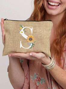 1 Peça Nécessaire com Estampa de Letra de A a Z, Presente para Meninas, Bolsa de Armazenamento com Padrão de Letra Fofo Retrô Simples da Moda com Estampa, Nécessaire para Armazenamento de Itens Pequenos, Bolsa para Cosméticos, Bolsa Leve e Dobrável para Armazenamento, Bolsa Simples para Compras, Nécessaire Presente para Professores, Armazenamento para Enfermeiros, Médicos e Professores, Adequado para Armazenamento de Cosméticos de Viagem Pessoal - Caqui - Visão 7