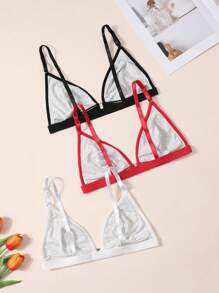 3pcs/Set Women's Front Closure Seamless Wire-Free Bras - Multicolor - View 3