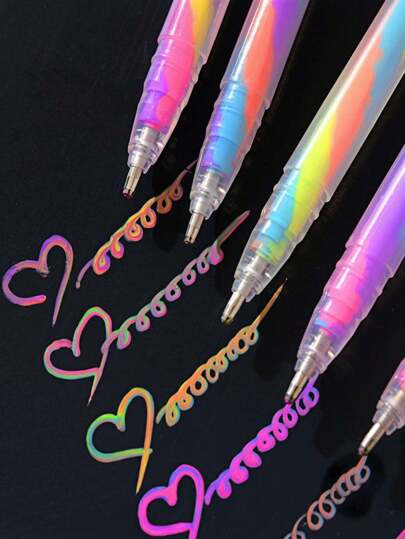 1支/6支装彩色绘画螺旋凝胶笔（6支/盒），颜色随机，渐变色计划笔，梦幻涂鸦彩虹笔，一支笔多种颜色，高品质创意学生文具中性笔，DIY涂鸦绘画笔，适用于素描和绘画，专业艺术绘画笔，办公用品，文具礼品，圣诞礼物，返校用品