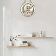 Happy Easter Bunny And Egg Wreath Sign - Round Wood Spring Decoration For Homes, Walls, Doors - Perfect For Farmhouses And Porches