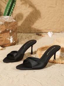 On feet& in love 女士时尚缎面露趾户外拖鞋、细高跟鞋 - 黑色 - 查看 6