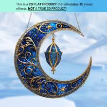 1 Piece Traditional Holiday Blue Star And Moon Lamp Pendant. 2D Acrylic Creative Wall Door And Window Art Hanging. An Exclusive Accessory For Everyday Home Patio Porch Wear. Ideal Shelf For Offices, Cafes And Dormitories. A Surprise Gift For Your Dear Friends.,Home Decor ,Room Decor,Wall Decor E-I-D