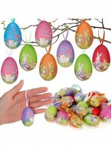 24/18/6 件复古复活节树饰品 - 纸浆泡沫蛋挂饰带丝带适用于复活节篮子 DIY 工艺品家庭派对