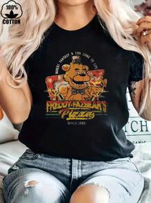 Happy Valentine'S Day Women's Funny Pizza Branch Five Nights At Freddys T-Shirt, Women's 220g Round Neck Casual Heavy Pure Cotton T-Shirt (1 PC)