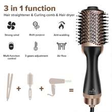 1 Pc Multifunctional Hot Air Comb,4-In-1 Hot Air CombHair Dryer, For Hair Curler & Straightener, Puffy Hairstyling,One-Step Volumizer Hair Dryer And Styler,Less Frizz, More Shine And Less Heat Damage For Salon-Style Blowouts Black/Pink