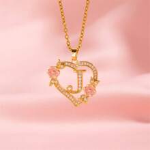 Fashion Light Luxury Hollow Love Flower A-Z Letter Pendant Necklace Initials Necklace Women's Jewelry