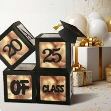 1 zestaw 2025 Czarne pudełko na balony na ukończenie szkoły, czapka kawalerska, dekoracje na przyjęcie z okazji ukończenia szkoły, rekwizyty do zdjęć z okazji ukończenia szkoły