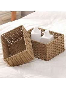 1 pièce Panier de rangement tressé fait main, idéal pour l'organisation de la réserve, le bureau à domicile ou le salon - portable et gain de place