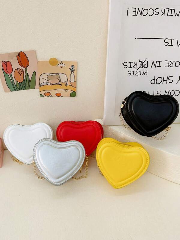 قطعة واحدة حقيبة كروسبودي صغيرة مزينة بشكل قلب جلدية محكمة للبنات ، محفظة عملات للأطفال ، مناسبة لجميع الفصول