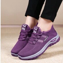 Zapatillas deportivas moradas casuales y cómodas con estampado de letras para mujer - Morado - Ver 1