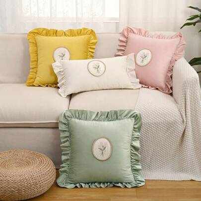 1 件天鹅绒荷叶边枕套，郁金香花束枕套，简约舒适，适用于客厅沙发卧室装饰（不含枕芯）