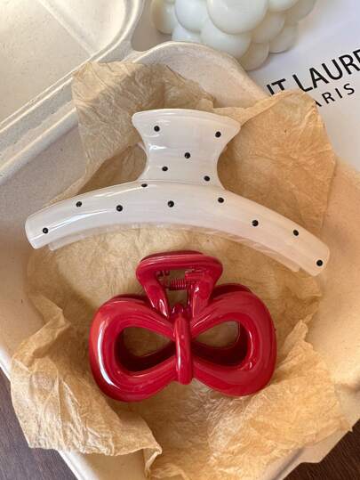 2 件/套女士优雅多色大理石亚克力蝴蝶结夹 - 包括一体式发爪夹和蝴蝶结发夹 - 适合高马尾辫，夹在脑后，可爱百搭的日常配饰，适合秋冬返校度假装扮的女士发饰