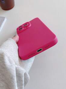 1pc Magenta Solid Color Phone Case, Lens Protection Phone Case, Compatible With IPhone & Galaxy - Hot Pink - View 5