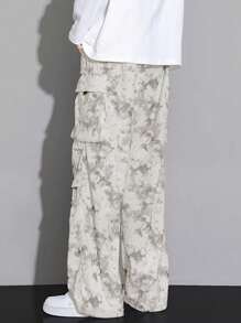 男式灯芯绒扎染休闲直筒裤，配有大口袋