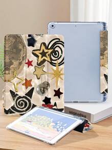 拼贴星星图案平板电脑保护壳,兼容 iPad Mini4/Mini5/Mini6/Air 5th Gen2022,兼容三星 Galaxy Tab A9 Plus 10.95 英寸,兼容华为 MatePad 10.4 英寸/Tab,带笔架/防摔/自动睡眠/唤醒盖 - 彩色 - 查看 4