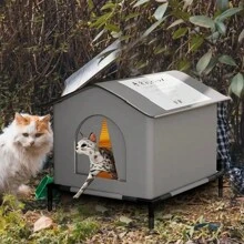 Casa impermeable para gato callejero con soporte para uso en exteriores, casa de gato salvaje cerrada, carpa para mascotas a prueba de frío, casa de mascotas cálida para invierno en exteriores - Multicolor - Ver 2
