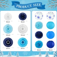 14 件海军蓝派对装饰套装，包括纸灯笼、绒球、蜂窝、纸扇，适用于淋浴、生日派对用品