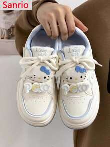 Sanrio 1 Pezzo Scarpe sportive casual in pelle con lacci e superficie in KT Cat di Sanrio, bianche, traspiranti, multifunzionali e per donne