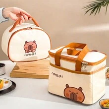 1pc Portable Large Capacity Capybara Insulated Lunch Bag, Cute Cartoon Pattern Thermal Lunch Box Bag, Waterproof & Dustproof Food Container Storage Bag, Reusable Cooler Bag, Picnic Bag, Suitable For Student And Adult Use In Home, School, Dorm, Office, Outdoor Camping, Picnic, Travel, Back To School
