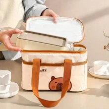 1pc Portable Large Capacity Capybara Insulated Lunch Bag, Cute Cartoon Pattern Thermal Lunch Box Bag, Waterproof & Dustproof Food Container Storage Bag, Reusable Cooler Bag, Picnic Bag, Suitable For Student And Adult Use In Home, School, Dorm, Office, Outdoor Camping, Picnic, Travel, Back To School