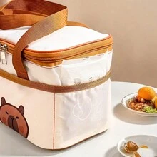 1pc Portable Large Capacity Capybara Insulated Lunch Bag, Cute Cartoon Pattern Thermal Lunch Box Bag, Waterproof & Dustproof Food Container Storage Bag, Reusable Cooler Bag, Picnic Bag, Suitable For Student And Adult Use In Home, School, Dorm, Office, Outdoor Camping, Picnic, Travel, Back To School