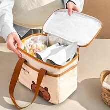 1pc Portable Large Capacity Capybara Insulated Lunch Bag, Cute Cartoon Pattern Thermal Lunch Box Bag, Waterproof & Dustproof Food Container Storage Bag, Reusable Cooler Bag, Picnic Bag, Suitable For Student And Adult Use In Home, School, Dorm, Office, Outdoor Camping, Picnic, Travel, Back To School