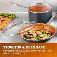 GOTHAM STEEL Pro - Juego de utensilios de cocina anodizados duros de 13 piezas con revestimiento de cerámica antiadherente y titanio, apto para horno y lavavajillas, color marrón - Juego de sartenes de 2 piezas - Ver 4