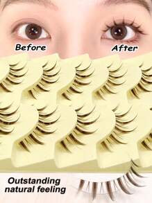 Asiteo 5 Pairs Brown Cartoon Luxury Transparent Faux Mink Full Strip Lashes, Create Natural Big Eye Look, Fairy Makeup, Reusable, Easy To Wear - 尖尾漫畫款 - 查看 5