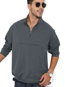 Men's Lightweight Quarter Zip Pullover For Golf, Hiking, And Running Windbreaker Workout Sweatshirt With Pocket - 灰色 - 查看 1