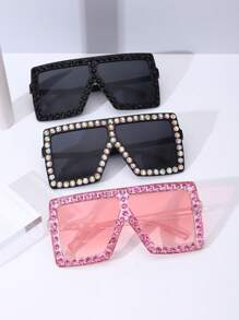 1 Pair Oversized Diamond Embellished Party Fashion Glasses, Fashionable For Teenagers, Ins Style