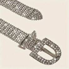 1 pièce Ceinture de taille avec cristaux pour femme, ceinture polyvalente entièrement cloutée de strass, convient aux robes, jeans, Noël, fête sur la plage, Halloween, ceinture de taille style chaîne Y2K, convient aux jeans, robes, pantalons, argent, mariage, printemps/été/automne/hiver
