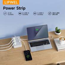 LIPWEL LIPWEL 1Pc 7 In 1 Power Supply Power Outlet Socket, 1M, 1.8M, 3M, 5M, Power Strip With 4 USB Charging Ports, Wall Mounting Power Strip (16A, 3680W) With Switch And Power Indicator Light, Multiple Plug USB Socket For Smartphone Laptop Home, Office Usage, White Black,Multi Functional Power Socket