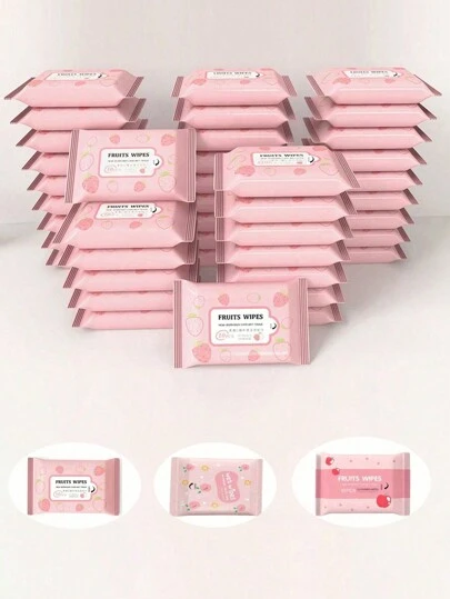 20/50pcs Strawberry Pattern Portable Non-Woven Wet Wipes, Suitable For Cleaning Daily Items When Going Out, Essential For Travel And Business Trips, Convenient To Carry