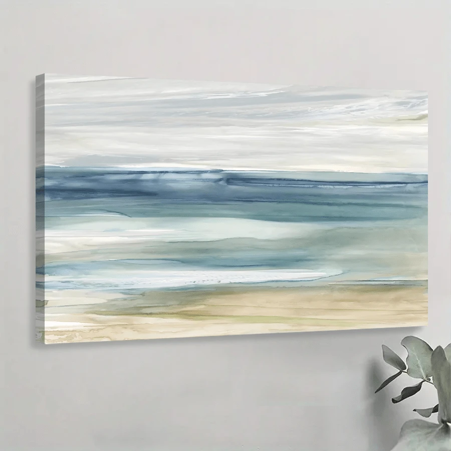 1pc Framed Canvas Poster, Ocean Breeze Wall Art Canvas Paintings, Ideal Gift For Bedroom Living Room Corridor, Wall Art, Wall Decor, Winter Decor, Room Decoration - 彩色 - 查看 1