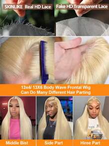 34 Inch 250 Density Lace Frontal Wig HD Transparent 613 Blonde Straight  13x4  Lace Front Human Hair Wigs For Women Brazilian - S613 - Xem 9