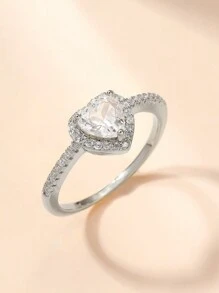 礼盒套装方晶锆石镶嵌心形结婚戒指，适合女性婚礼、订婚和情人节礼物、妈妈、母亲、母亲节、礼物 - 銀色 - 查看 21