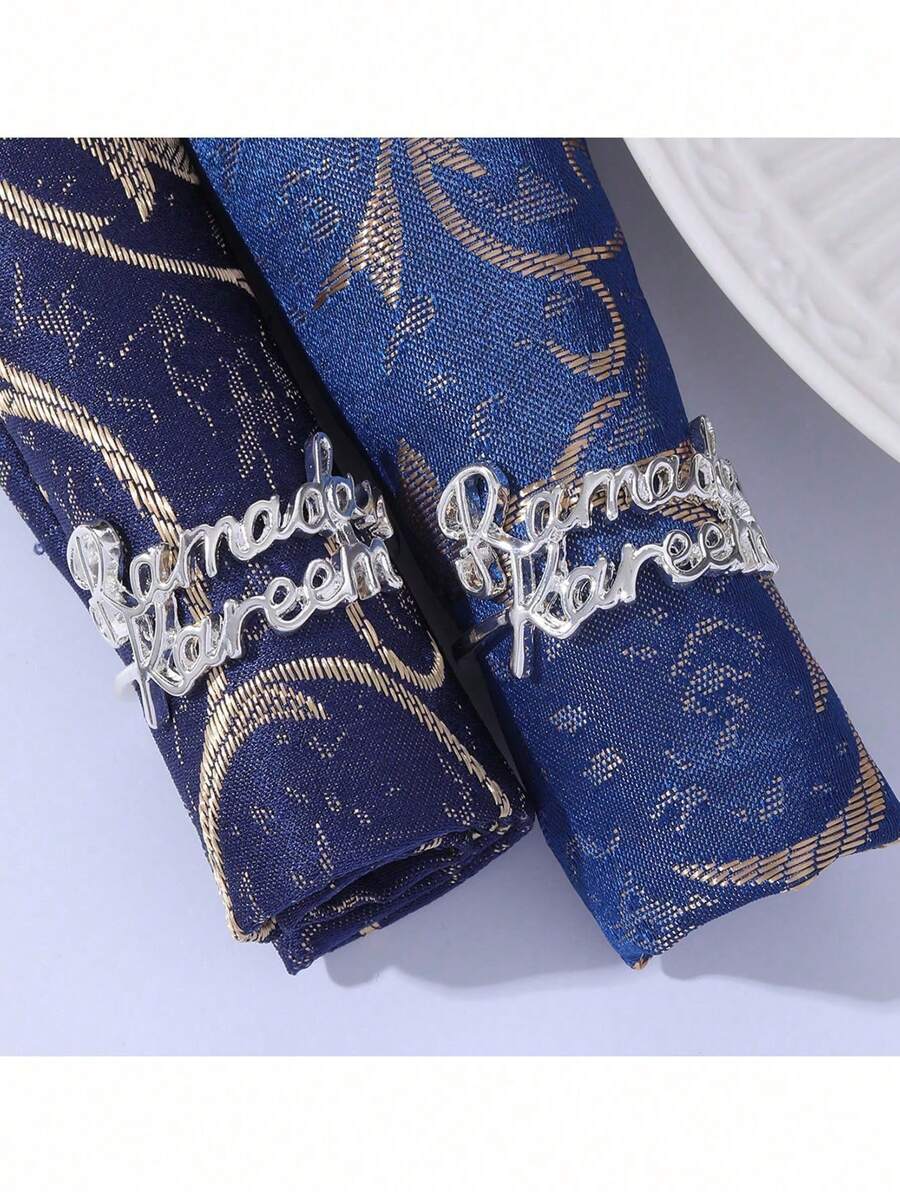 3pcs/6pcs Elegant Gold Napkin Rings Set - Ramadan Kareem Letter Design, Alloy Metal Napkin Holders, Suitable For Holiday Table Decor, Graceful Dining Accessories, Luxurious Gold Plated, Alloy Metal Rings, Shiny Napkin Rings