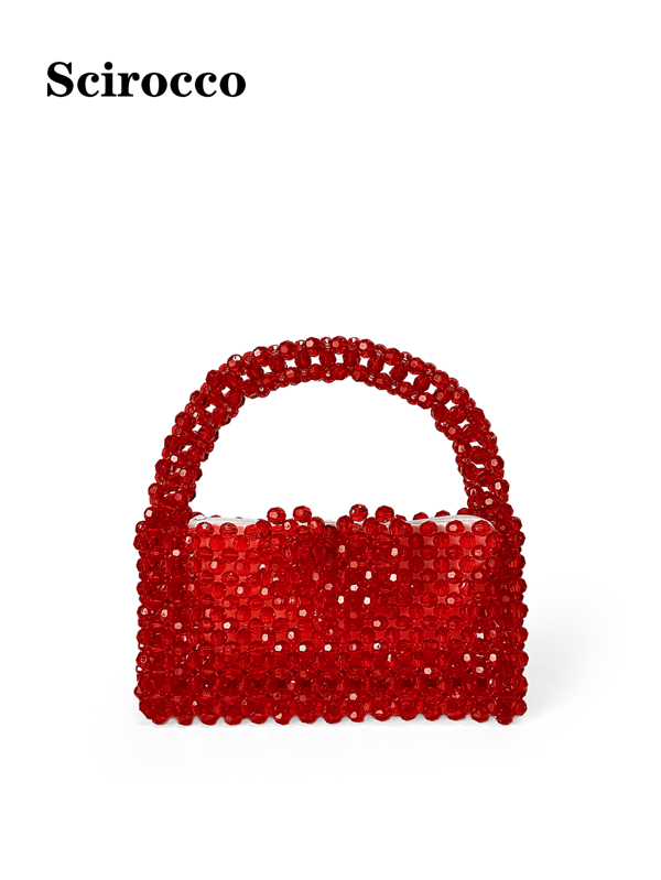 New Elegant Luxurious Beaded Woven Heart Decor Acrylic Handbag