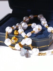 1Pc Pearl Cross Shell DIY Necklace Retro Baroque Style Necklace, Jewelry Gift To Friends - White - View 6