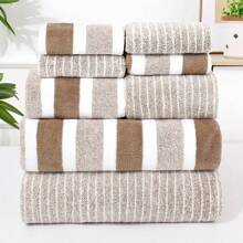 8pcs Set Towel Gift Set, Striped Soft Home Bathroom Bath & Face Towels, Highly Absorbent Quick Dry Fall Decor, Holiday Home Bathroom Decor Back To School For Beauty Salon Home Bathroom Shower Towels For Beaty Salon, Hotel Sports,Home Essentials, Towel, Skin Care - Multicolor - View 2