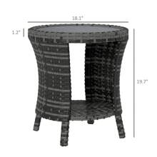 Outsunny Mesa de centro de mimbre para exteriores de 18", mesa lateral de patios con 2 niveles de almacenamiento, tapa de madera compuesta para jardín, patio trasero o balcón - Gris - Ver 3
