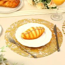 62pcs Disposable Gold Foil Placemats, Circular Gold Foil Table Mats, Decorative Mesh Table Mats, Sparkling Aluminum Foil Tablecloths, Gold Metal Thin Mesh Tablecloths, Suitable For Table Decoration