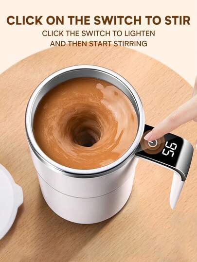 PANCERKA Auto Stirring Cup, Automatic Magnetic Self Stirring Coffee Cup With Temperature Display Function, Travel Tumbler Car Cup For Milk Chocolate Mocha, Creamy White