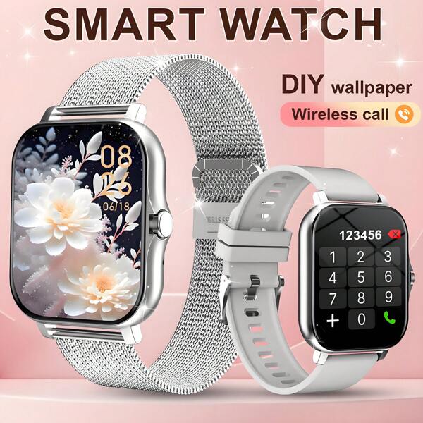 1 Stück unisex Silikon Armband Smartwatch, kann Anrufe tätigen/empfangen, Schrittzähler, Kalorienrechner, mehrere Sportmodi, Wecker, Anruf- und Nachrichtenerinnerung, 1,83 Zoll Touchscreen, kompatibel mit Android & iOS