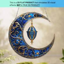 1 Piece Traditional Holiday Blue Star And Moon Lamp Pendant. 2D Acrylic Creative Wall Door And Window Art Hanging. An Exclusive Accessory For Everyday Home Patio Porch Wear. Ideal Shelf For Offices, Cafes And Dormitories. A Surprise Gift For Your Dear Friends.,Home Decor ,Room Decor,Wall Decor E-I-D