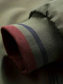 Men's Casual Jacket With Double Sided Stand Collar, 100% Polyester, Solid Color, With Zipper, Woven Fabric And Polyester Lining - xanh quân đội - Xem 6