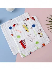 5入/包隨機發送6層印花紗布手帕,適用於嬰兒、幼兒和日常使用