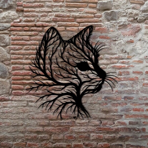 1pc Elegant Cat Silhouette Tree Art Metal Wall Decor - Natural Style Home Decor, Unique Gift For Animal Lovers, Minimalist Wall Art, Conservatory Gift For Office, Living Room, Bedroom, Kitchen, Patio - Iron Material